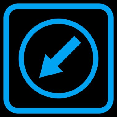 Aşağı sol yuvarlak ok vektör simgesi bir çerçeve içinde