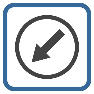 Aşağı sol yuvarlak ok vektör simgesi bir çerçeve içinde