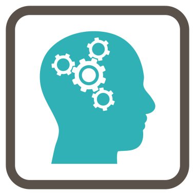 Beyin mekanik vektör simgesi bir çerçeve içinde