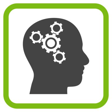 Beyin mekanik vektör simgesi bir çerçeve içinde