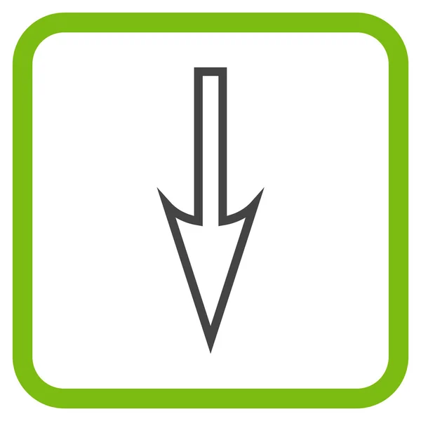 Scharfer Pfeil nach unten Vektor-Symbol in einem Rahmen — Stockvektor