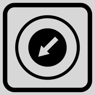 Aşağı sol yuvarlak ok vektör simgesi bir çerçeve içinde