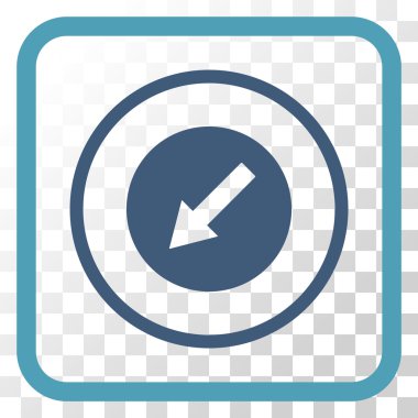 Aşağı sol yuvarlak ok vektör simgesi bir çerçeve içinde