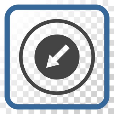 Aşağı sol yuvarlak ok vektör simgesi bir çerçeve içinde