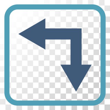 Vektör simgesi bir çerçeve içinde aşağı sol çatallanma ok