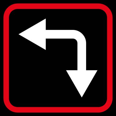 Vektör simgesi bir çerçeve içinde aşağı sol çatallanma ok