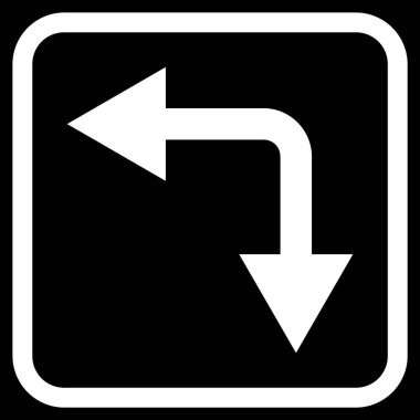 Vektör simgesi bir çerçeve içinde aşağı sol çatallanma ok