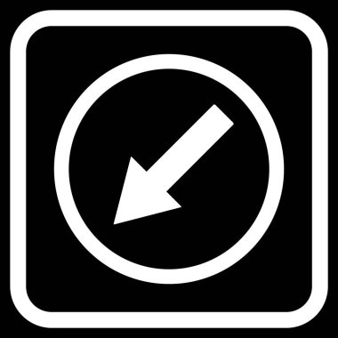 Aşağı sol yuvarlak ok vektör simgesi bir çerçeve içinde