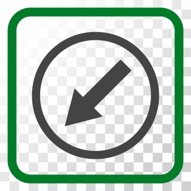 Aşağı sol yuvarlak ok vektör simgesi bir çerçeve içinde