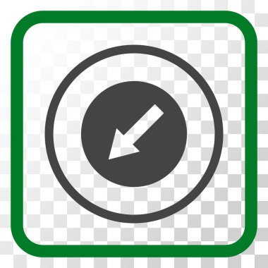 Aşağı sol yuvarlak ok vektör simgesi bir çerçeve içinde