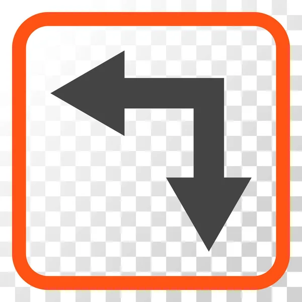 Flecha de bifurcación izquierda abajo icono del vector en un marco — Archivo Imágenes Vectoriales