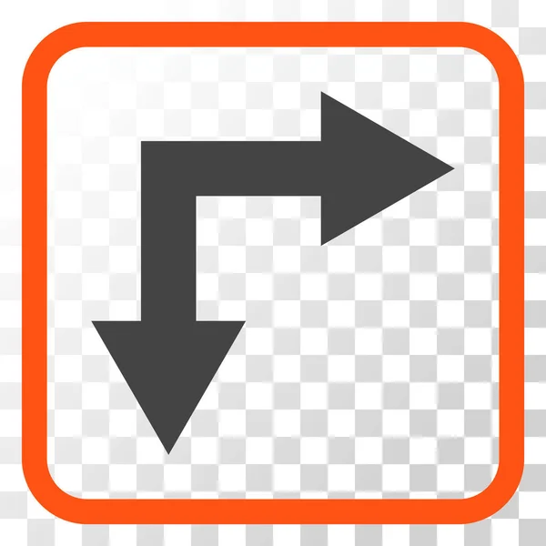 Bifurkation pil höger ner vektor ikonen i en ram — Stock vektor