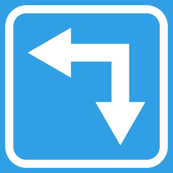 Bifurcação Seta esquerda para baixo ícone do vetor em um quadro — Vetor de Stock