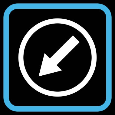 Aşağı sol yuvarlak ok vektör simgesi bir çerçeve içinde