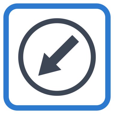 Aşağı sol yuvarlak ok vektör simgesi bir çerçeve içinde