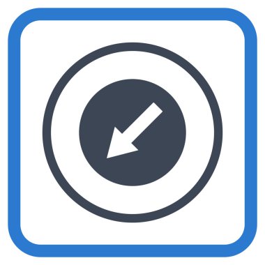 Aşağı sol yuvarlak ok vektör simgesi bir çerçeve içinde