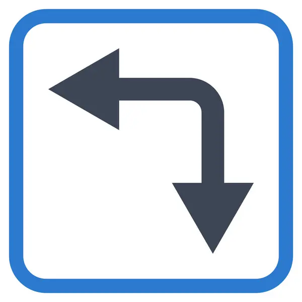 Gabelungspfeil links nach unten Vektor-Symbol in einem Rahmen — Stockvektor