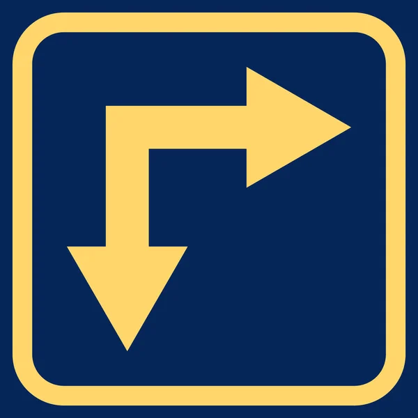 Flecha de bifurcación derecha hacia abajo icono del vector en un marco — Archivo Imágenes Vectoriales