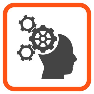 Beyin mekanik vektör simgesi bir çerçeve içinde