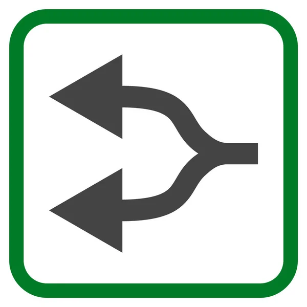 Aufgespaltene Pfeile linkes Vektorsymbol in einem Rahmen — Stockvektor