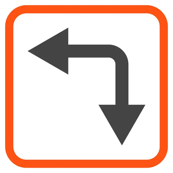 Gabelungspfeil links nach unten Vektor-Symbol in einem Rahmen — Stockvektor