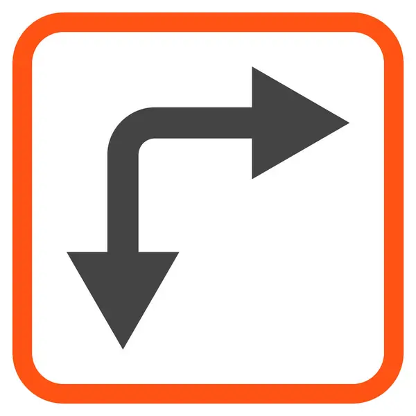 Flecha de bifurcación derecha hacia abajo icono del vector en un marco — Vector de stock