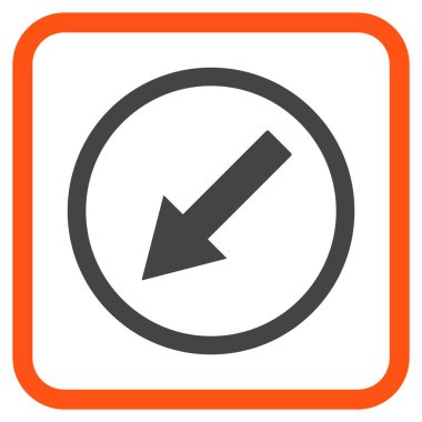 Aşağı sol yuvarlak ok vektör simgesi bir çerçeve içinde