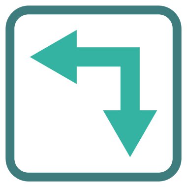 Vektör simgesi bir çerçeve içinde aşağı sol çatallanma ok