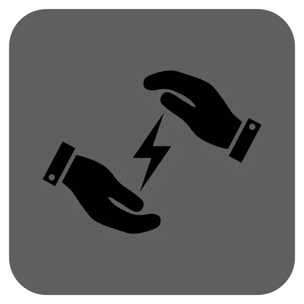 Icono cuadrado redondeado del vector de las manos del cuidado de la fuente de electricidad — Archivo Imágenes Vectoriales