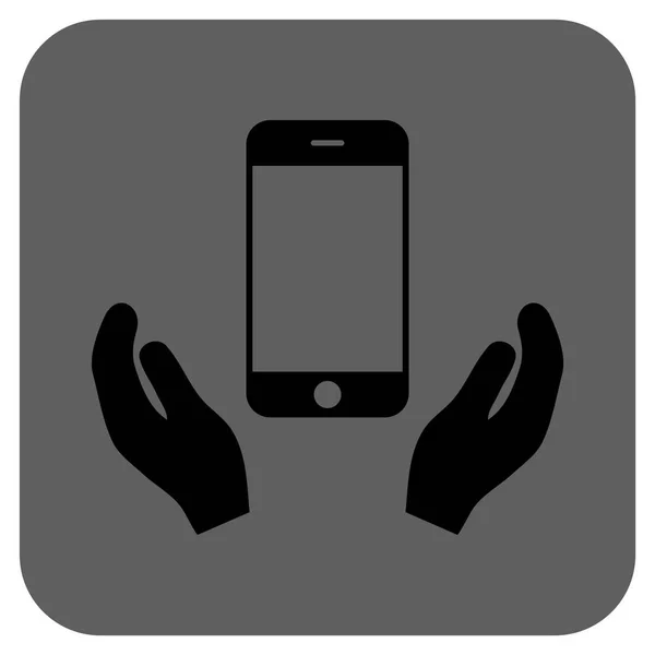 Icono de Vector Cuadrado Redondeado de Manos de Cuidado Smartphone — Vector de stock