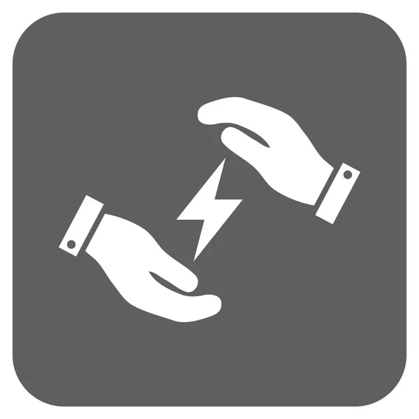 Icona vettoriale quadrata arrotondata delle mani per la cura dell'elettricità — Vettoriale Stock