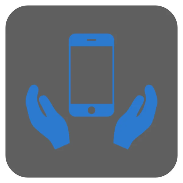 Smartphone Pflege Hände gerundete quadratische Vektorsymbol — Stockvektor