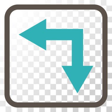 Vektör simgesi bir çerçeve içinde aşağı sol çatallanma ok