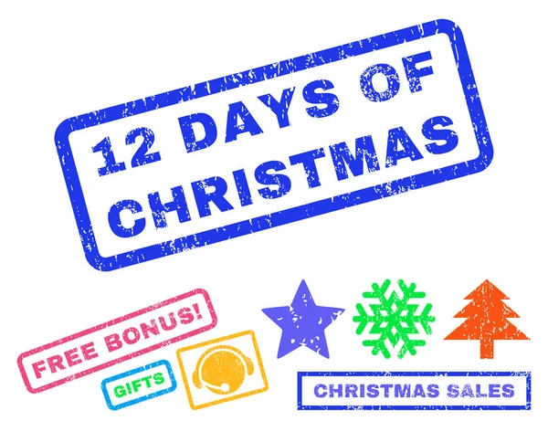 12 días de sello de goma de Navidad — Archivo Imágenes Vectoriales