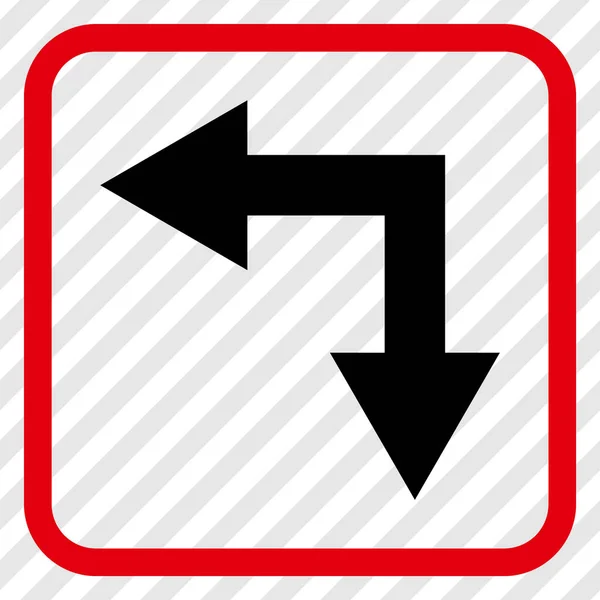 Flecha de bifurcación izquierda abajo icono del vector en un marco — Vector de stock