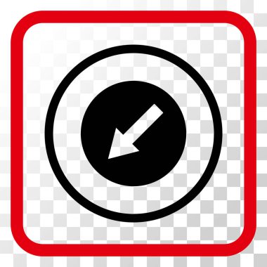 Aşağı sol yuvarlak ok vektör simgesi bir çerçeve içinde