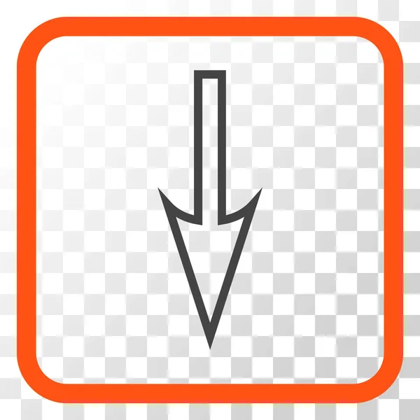 Freccia affilata giù icona vettoriale in una cornice — Vettoriale Stock