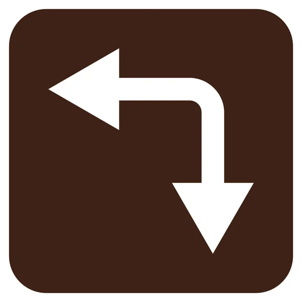 Bifurkace šipka doleva dolů byt čtvercový vektorové ikony — Stockový vektor