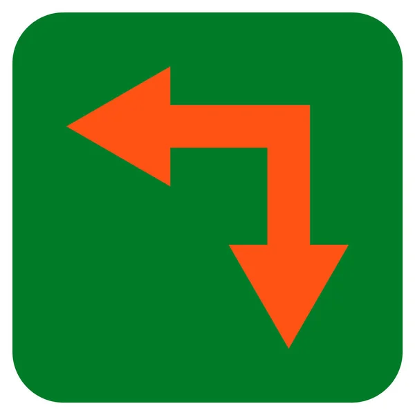 Freccia biforcazione sinistra giù piatto quadrato vettoriale icona — Vettoriale Stock