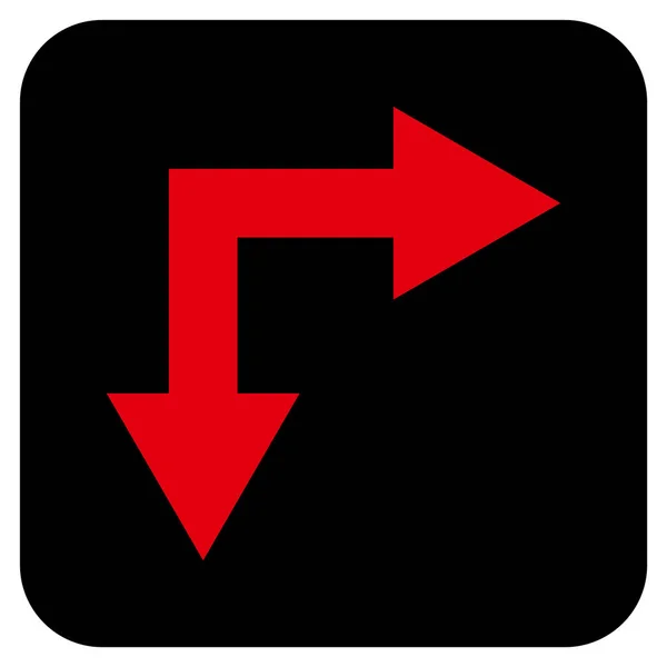 Gabelungspfeil nach rechts unten flaches quadratisches Vektorsymbol — Stockvektor