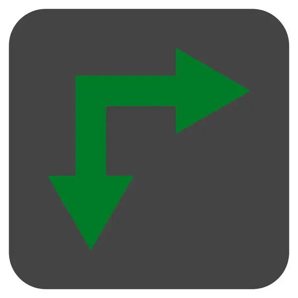 Flecha de bifurcación hacia abajo Icono de vector cuadrado plano — Vector de stock