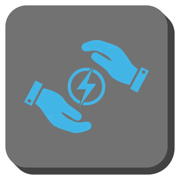 Botón cuadrado redondeado de las manos del seguro de energía eléctrica — Archivo Imágenes Vectoriales