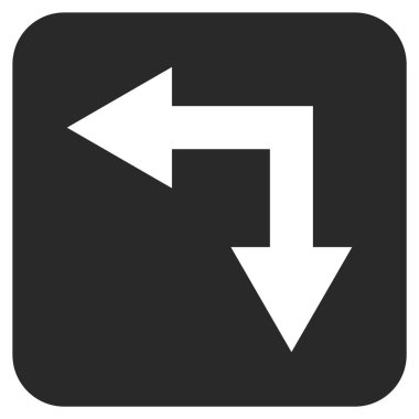 Bifurkasyon ok sol düz vektör simgesi kare.