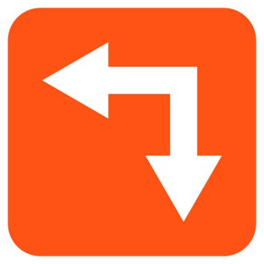 Bifurkasyon ok sol düz vektör simgesi kare.