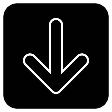 Düz aşağı yönlü ok vektör simgesi kare