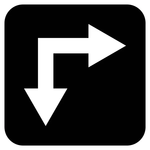 Flecha de bifurcación hacia abajo Icono de vector cuadrado plano — Vector de stock