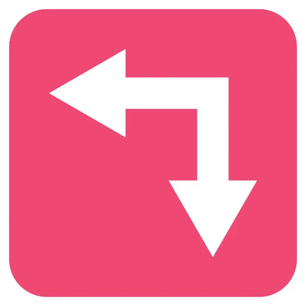 Bifurcação seta esquerda para baixo plana vetor quadrado ícone — Vetor de Stock