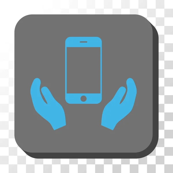 Botão de vetor quadrado arredondado das mãos do cuidado de Smartphone — Vetor de Stock
