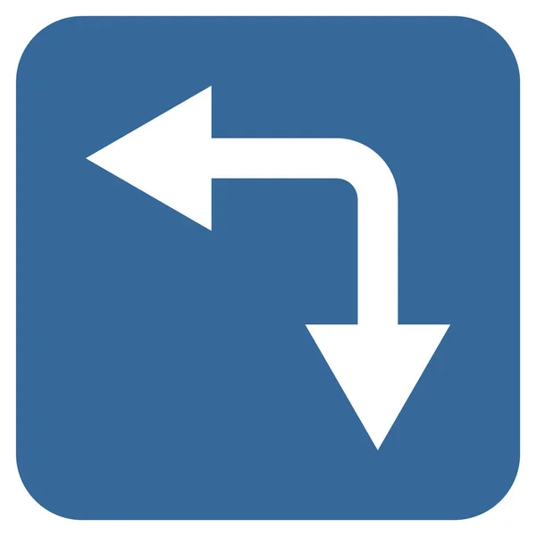 Freccia biforcazione sinistra giù piatto quadrato vettoriale icona — Vettoriale Stock