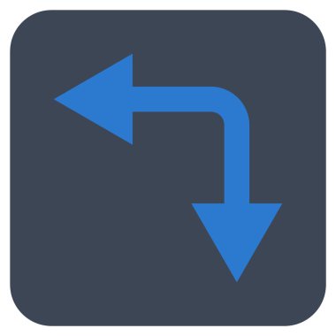 Bifurkasyon ok sol düz vektör simgesi kare.